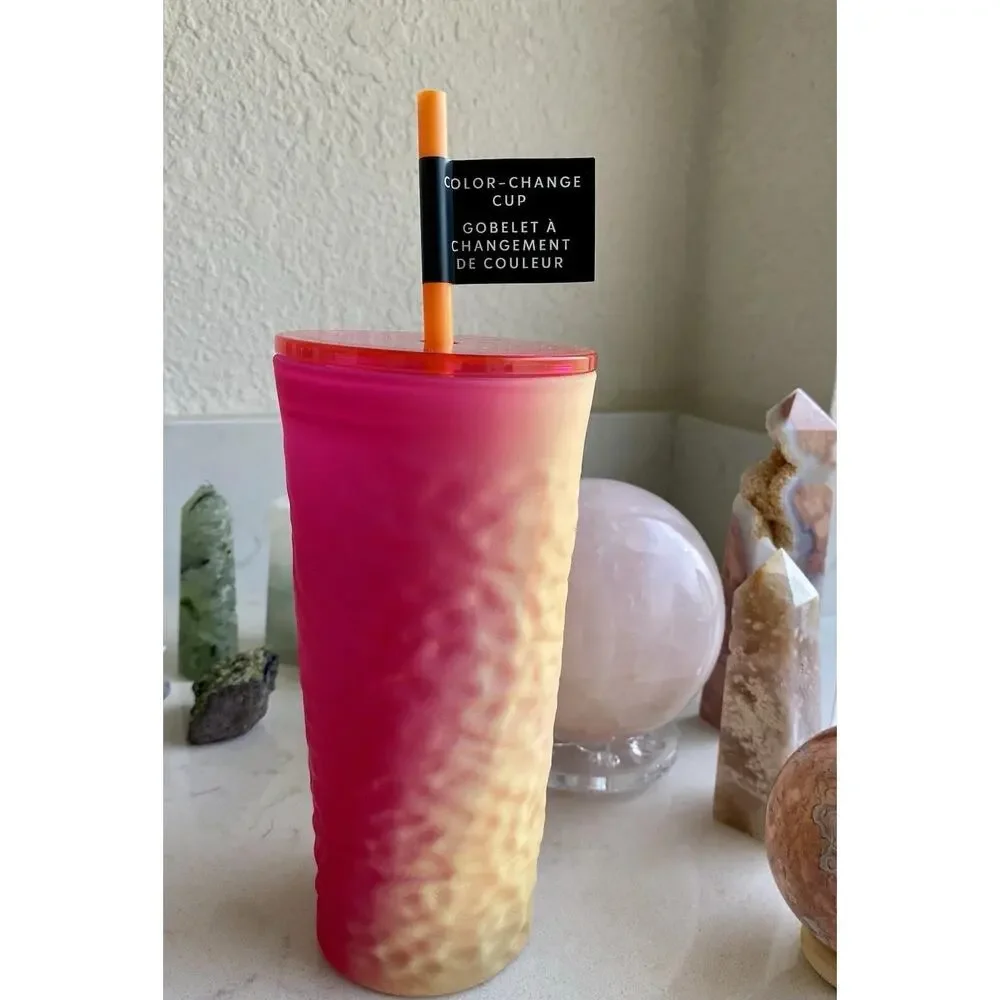 Starbucks Summer 2025 Color Changing Textured 18 Oz Glass Cup | Pink - NEW